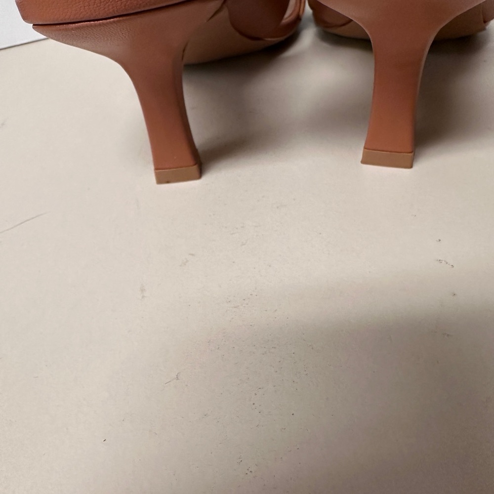 Cross-Strap Square Toe Heeled Sandals in Cognac - Picture 4 of 5